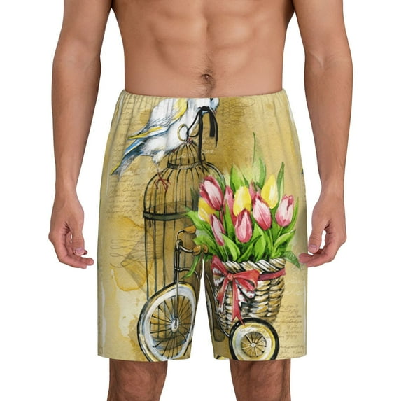 Gaeub Watercolor Canary Bird Printed Men's Short Pajama Pants, Lightweight Lounge & Sleep Bottoms Keep You Cool - XX-Large
