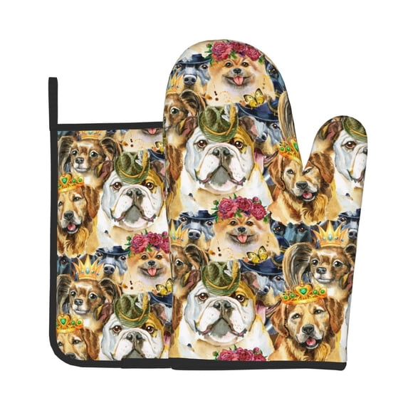 Gaeub Watercolor Dogs Print Oven Mitts and Pot Holders Sets of 2,Heat Resistant Pad,Cooking Gloves, for Baking BBQ Home Decor