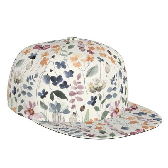 Gaeub Watercolor Floral Flat Bill Snapback Hats Baseball Caps with Adjustable for Running Workouts and Outdoor Activities