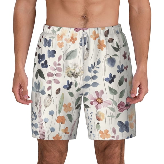 Gaeub Watercolor Floral Mens Swim Trunks Stretch Beach Shorts Quick Dry for Men Swim Shorts Swimwear with Pockets- 3X-Large