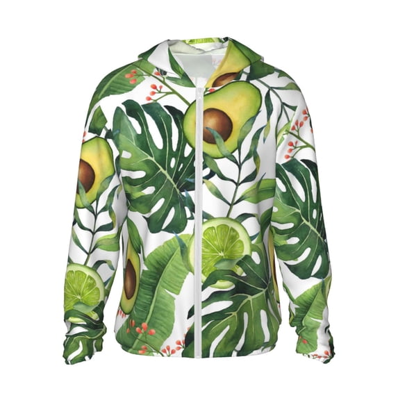 Gaeub Watercolor Green Tropical Men's and Women's UPF 50+ Long-Sleeved Sun Protection Clothing, Fishing Shirt Long Sleeve Zip - X-Large