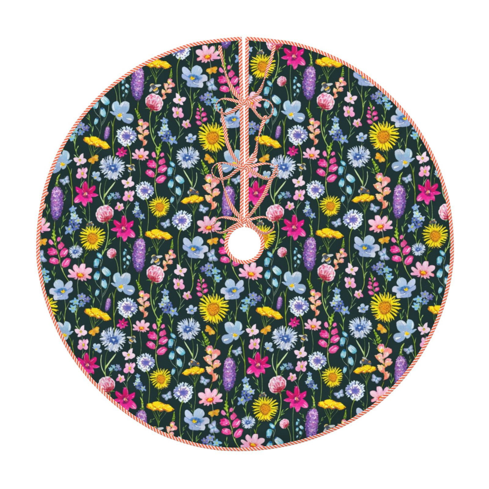 Gaeub Watercolor Meadow Flowers Print Christmas Tree Skirt
