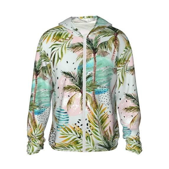 Gaeub Watercolor Palm Tree Men's and Women's UPF 50+ Long-Sleeved Sun Protection Clothing, Fishing Shirt Long Sleeve Zip - XX-Large