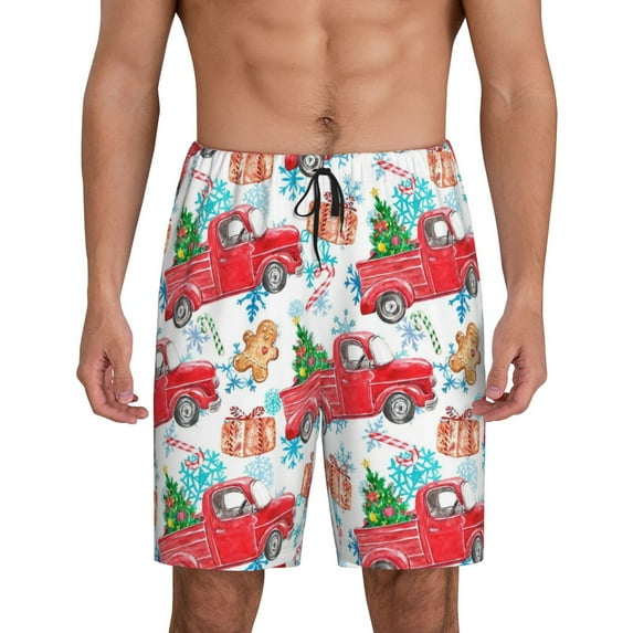 Gaeub Watercolor Red Truck And Fir Tree Printed Men's Short Pajama Pants, Lightweight Lounge & Sleep Bottoms Keep You Cool - X-Large