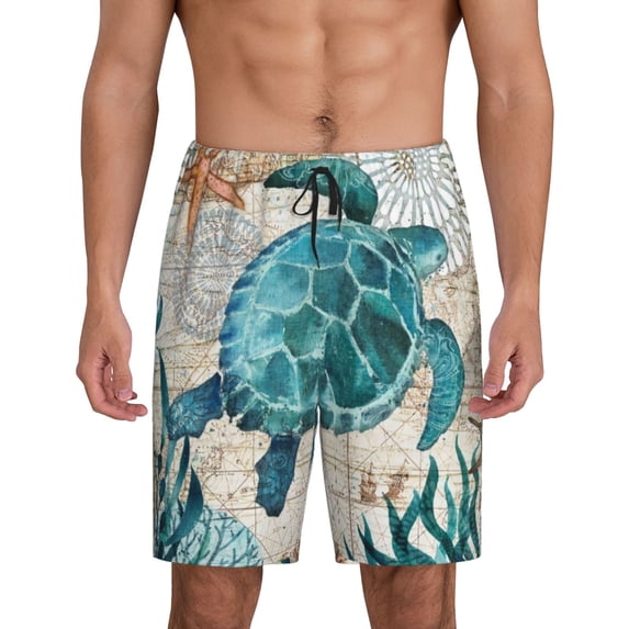 Gaeub Watercolor Sea Turtle Printed Men's Short Pajama Pants, Lightweight Lounge & Sleep Bottoms Keep You Cool - Medium