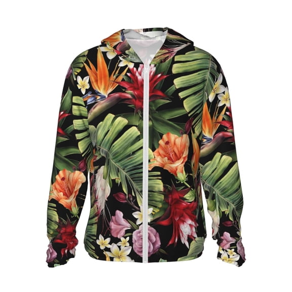 Gaeub Watercolor Tropical Flowers Men's and Women's UPF 50+ Long-Sleeved Sun Protection Clothing, Fishing Shirt Long Sleeve Zip - Small