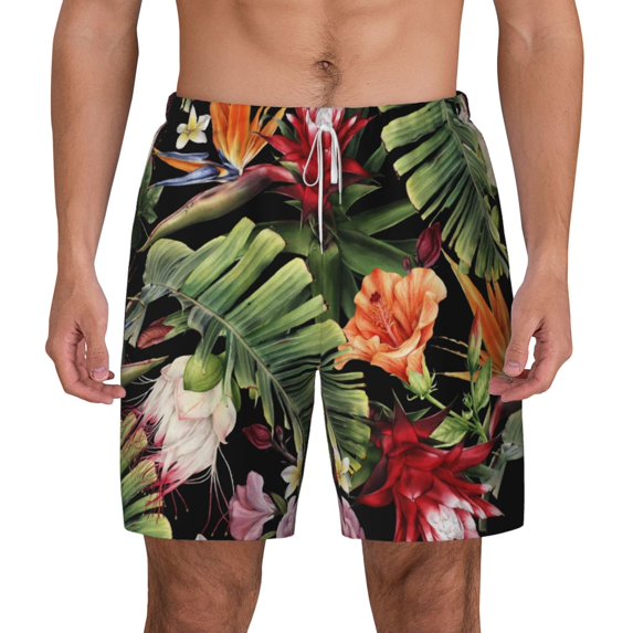 Gaeub Watercolor Tropical Flowers Mens Swim Trunks Stretch Beach Shorts Quick Dry for Men Swim Shorts Swimwear with Pockets- X-Large
