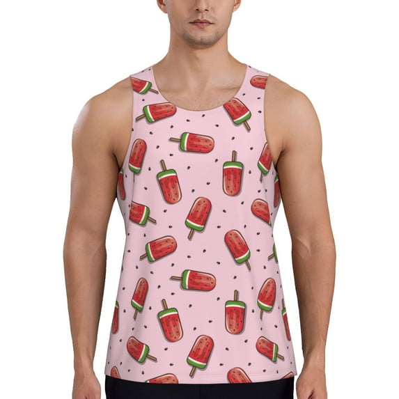 Gaeub Watermelon Ice Cream Men's Athletic Tank Top, Workout Sleeveless Shirts, Running Tank Tops for Gym, Running, Training - Large