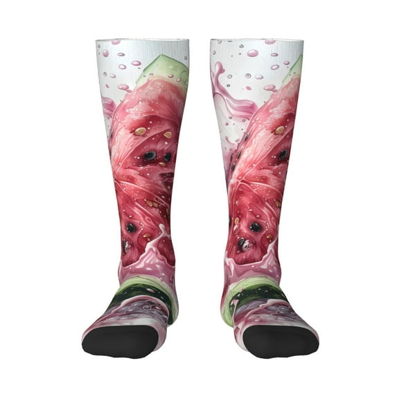 Gaeub Watermelon Splash Realism Art Printed Design Socks Stretchy High Tube Socks for Men Women Teens , Softball Soccer Socks for Hiking, Sport