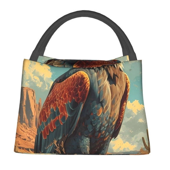 Gaeub Western Desert Cactus Bald Eagle Collapsible Cooler Bag Insulated,Leakproof Food Bag for Hot or Cold Food Delivery,Travel Insulated Bag, or Beach Cooler Bags