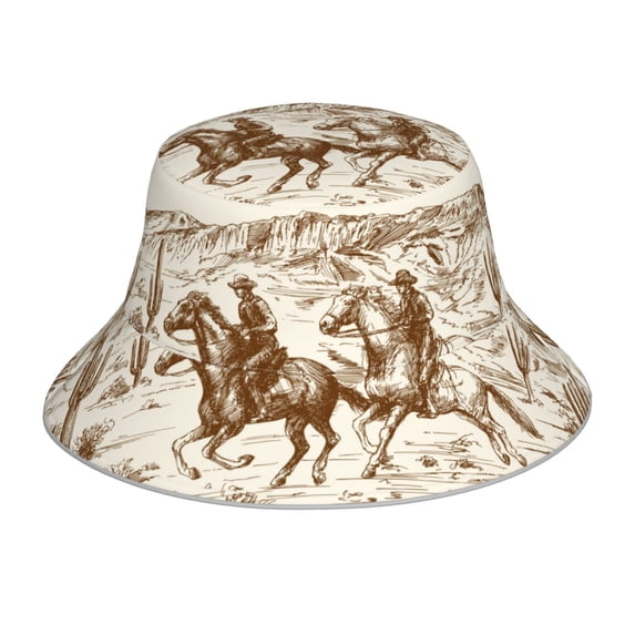 Gaeub Western Desert Cowboys1 Printed Double Sided Reflective Bucket Hat Foldable Sun Hat for Camping Hiking Fishing
