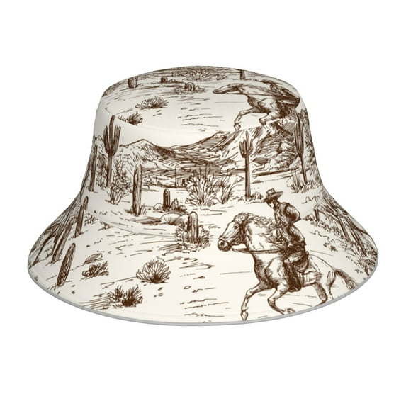 Gaeub Western Desert Cowboys3 Printed Double Sided Reflective Bucket Hat Foldable Sun Hat for Camping Hiking Fishing