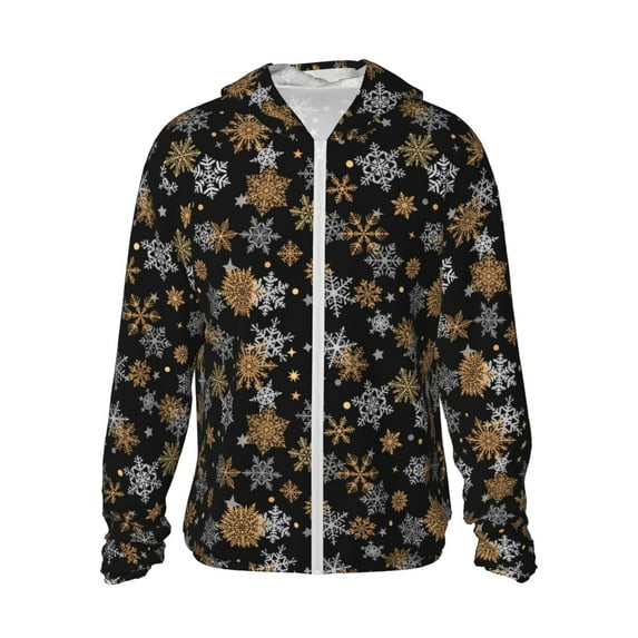 Gaeub White And Yellow Snowflakes Men's and Women's UPF 50+ Long-Sleeved Sun Protection Clothing, Fishing Shirt Long Sleeve Zip-Large