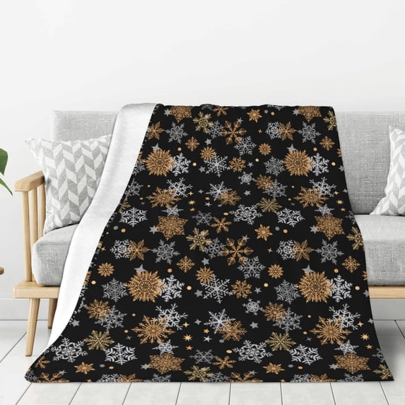 Gaeub White And Yellow Snowflakes Print Flannel Throw Blanket, Home Fleece Throw Blanket for Couch or Bed,Decorative Blankets,Lightweight Fuzzy Flannel Blanket-60"x50"