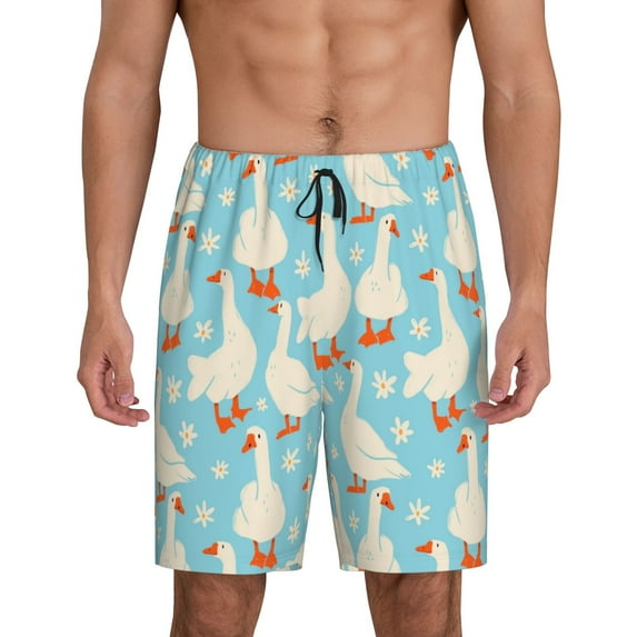 Gaeub White Geese and Flower Printed Men's Short Pajama Pants, Lightweight Lounge & Sleep Bottoms Keep You Cool - XX-Large