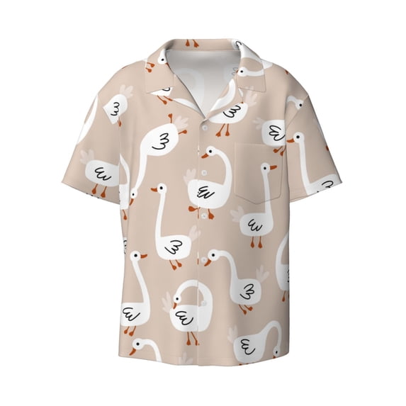 Gaeub White Goose Men's Lapel Short Sleeve Shirt, Relaxed Fit Shirt, Soft and Breathable for Outdoors Party Travel - 3X-Large