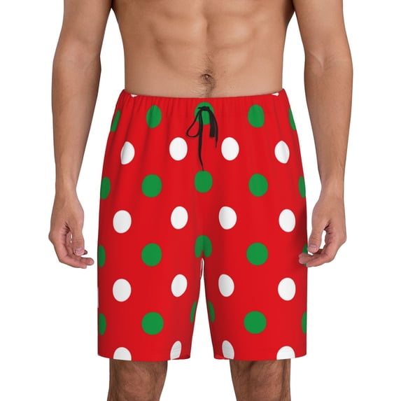 Gaeub White and Green Polka Dot Printed Men's Short Pajama Pants, Lightweight Lounge & Sleep Bottoms Keep You Cool - 4X-Large
