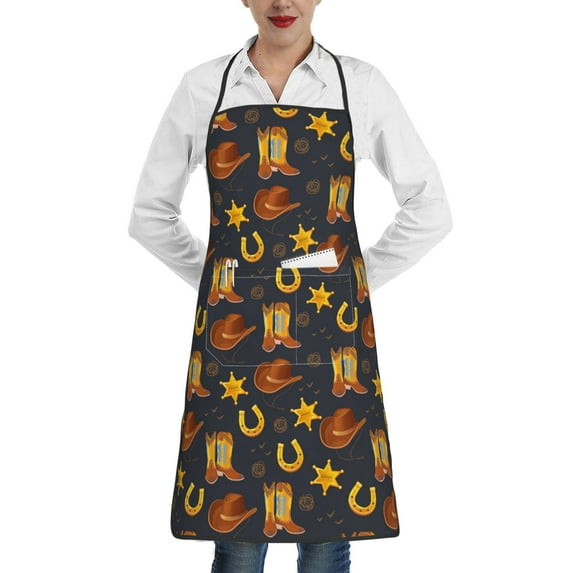Gaeub Wild West Golden Horseshoe Kitchen Cooking Aprons Adjustable Bib Apron Waterdrop and Oil Resistant Kitchen Chef Apron for Women Men