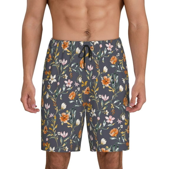 Gaeub Wildflowers Printed Men's Short Pajama Pants, Lightweight Lounge & Sleep Bottoms Keep You Cool - 3X-Large