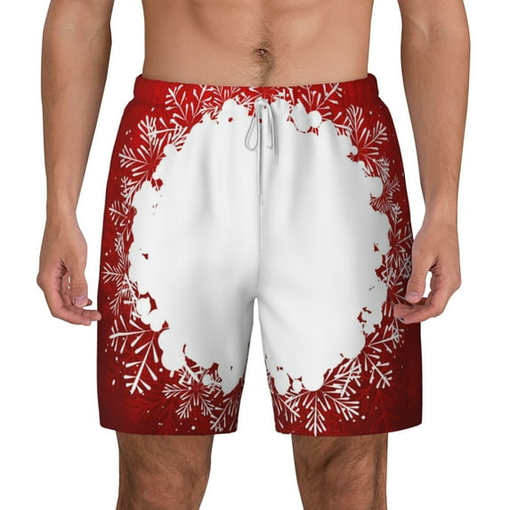 Gaeub Winter Christmas Snowflake Mens Swim Trunks Stretch Beach Shorts Quick Dry for Men Swim Shorts Swimwear with Pockets- Large