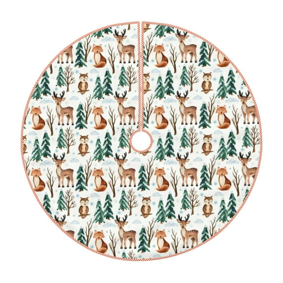 Gaeub Winter Woodland Friends Print Christmas Tree Skirt,Christmas Decorations,Round Xmas Skirt for Christmas Indoor Decorations Xmas Winter Holiday Party Supplies-30"