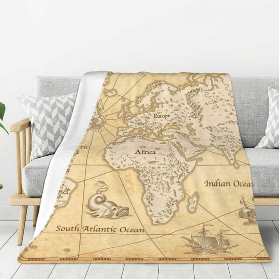 Gaeub World Map Print Flannel Throw Blanket, Home Fleece Throw Blanket for Couch or Bed,Decorative Blankets,Lightweight Fuzzy Flannel Blanket-80"x60"