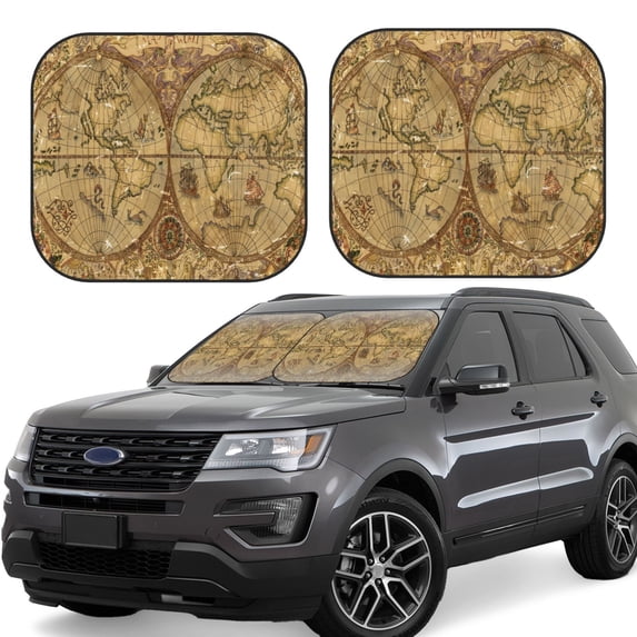 Gaeub World Map1 Foldable Auto Sun Blocker Visor, Sunshade for Car Front Window, Keeps Your Vehicle Cool - Medium