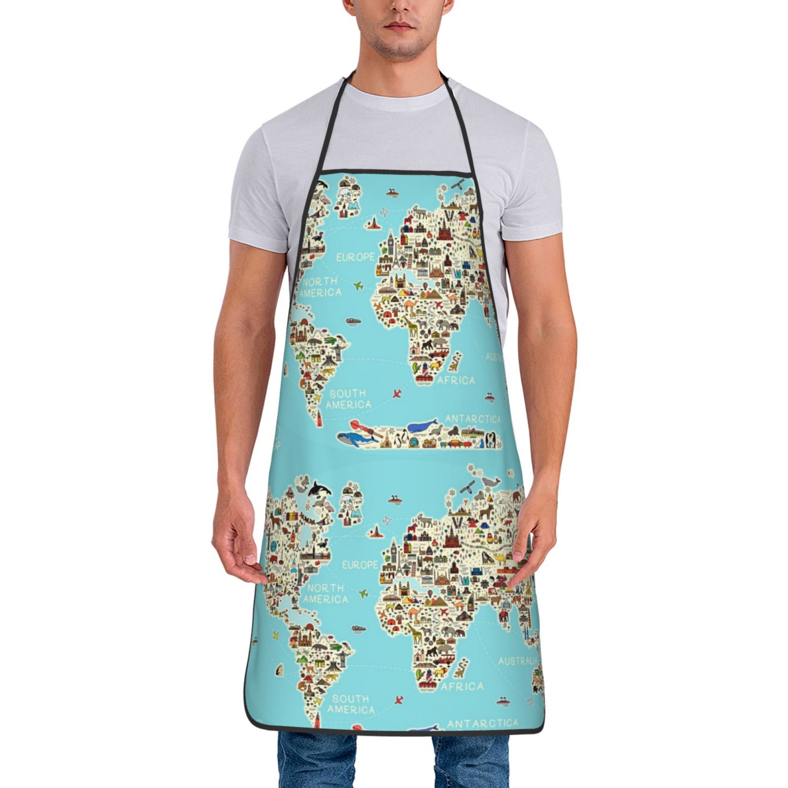 Gaeub World Travel Line Icons Map Print Apron for Men and Women ...