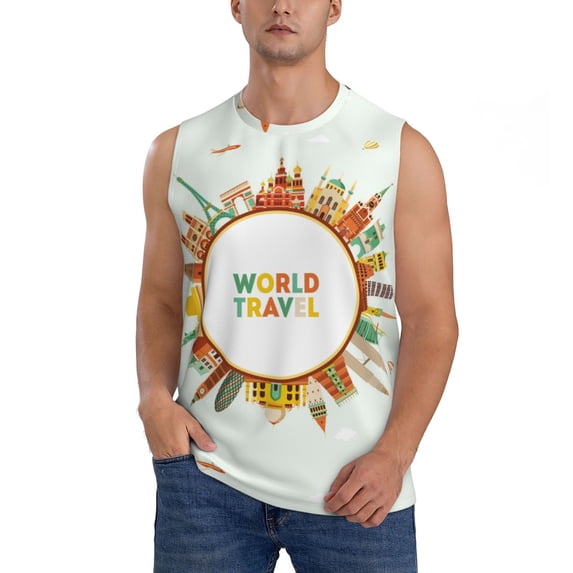 Gaeub World Travel3 Men's Sleeveless Muscle Shirts Workout Tank Tops, Odor Protection and Comfortable - 3X-Large