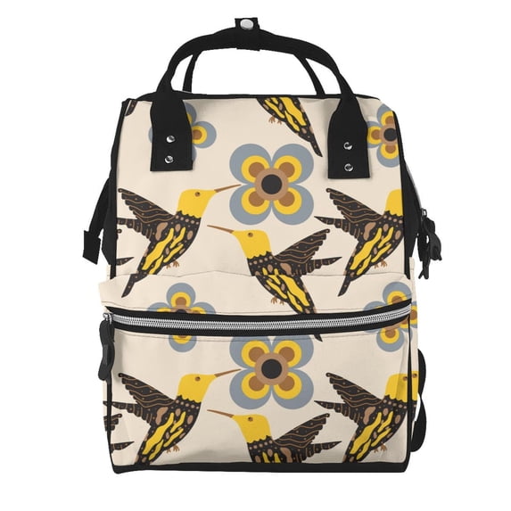 Gaeub Yellow Flowers Hummingbird Print Mummy Diaper Bag Backpack,Durable Maternity Baby Nappy Casual Shoulder Bags,Travel Hiking Outdoor Pack