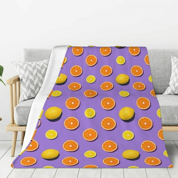 Gaeub Yellow Lemon And Orange Print Flannel Throw Blanket, Home Fleece Throw Blanket for Couch or Bed,Decorative Blankets,Lightweight Fuzzy Flannel Blanket-50"x40"