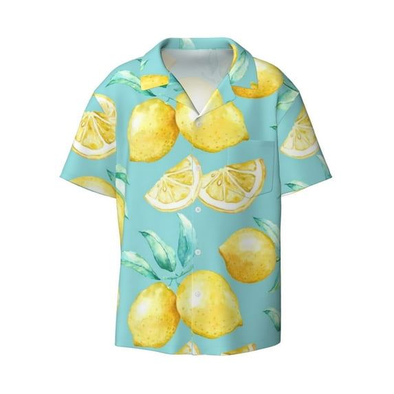 Gaeub Yellow Lemon Men's Lapel Short Sleeve Shirt, Relaxed Fit Shirt, Soft and Breathable for Outdoors Party Travel - 4X-Large