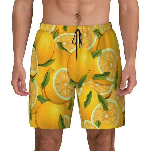 Gaeub Yellow Limes Mens Swim Trunks Stretch Beach Shorts Quick Dry for Men Swim Shorts Swimwear with Pockets- X-Large