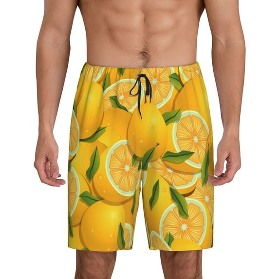 Gaeub Yellow Limes Printed Men's Short Pajama Pants, Lightweight Lounge & Sleep Bottoms Keep You Cool - Small