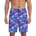 thumbnail image 1 of Gaeub blue Skull purple flower Print Men's Short Pajama Pants, Sleep Shorts, Household Pants, Casual Pants with Pockets-Small, 1 of 6