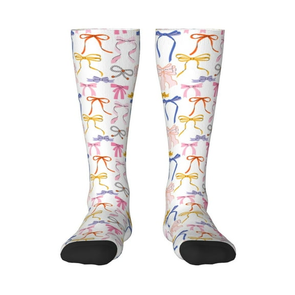 Gaeub bow ribbons Printed Design Socks Stretchy High Tube Socks for Men Women Teens , Softball Soccer Socks for Hiking, Sport