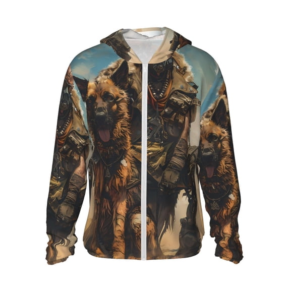 Gaeub desert Man Shepherd Dog Men's and Women's UPF 50+ Long-Sleeved Sun Protection Clothing, Fishing Shirt Long Sleeve Zip-X-Large