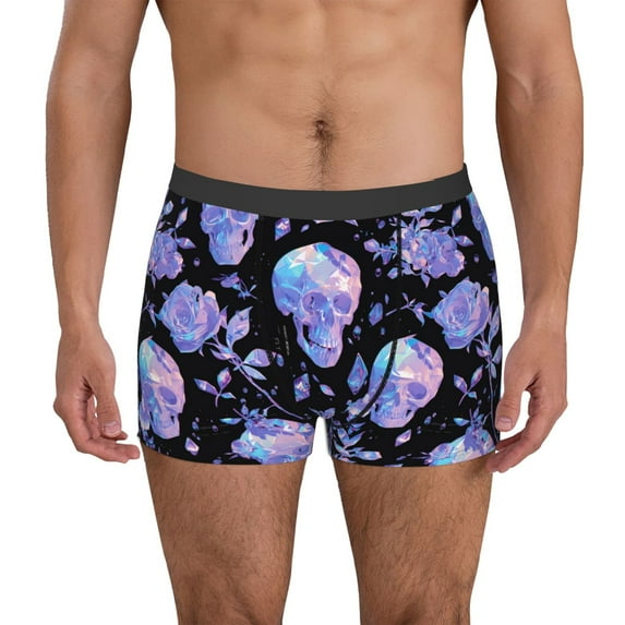 Gaeub flower Skull crystal Print Men's Boxer Briefs,Super Fit Boxer Briefs for Men,Quick-Dry Underwear with 4-Way Stretch-Large