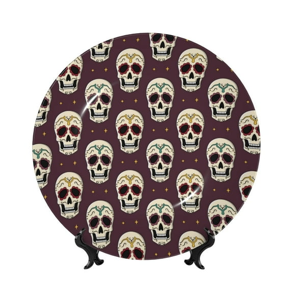 Gaeub funny Skull star Print Ceramic Plate,Dinner Plates,Bone China Decorative Plates with Display Stand,Art Ceramic Ornaments for Wall Hanging Decoration-8in