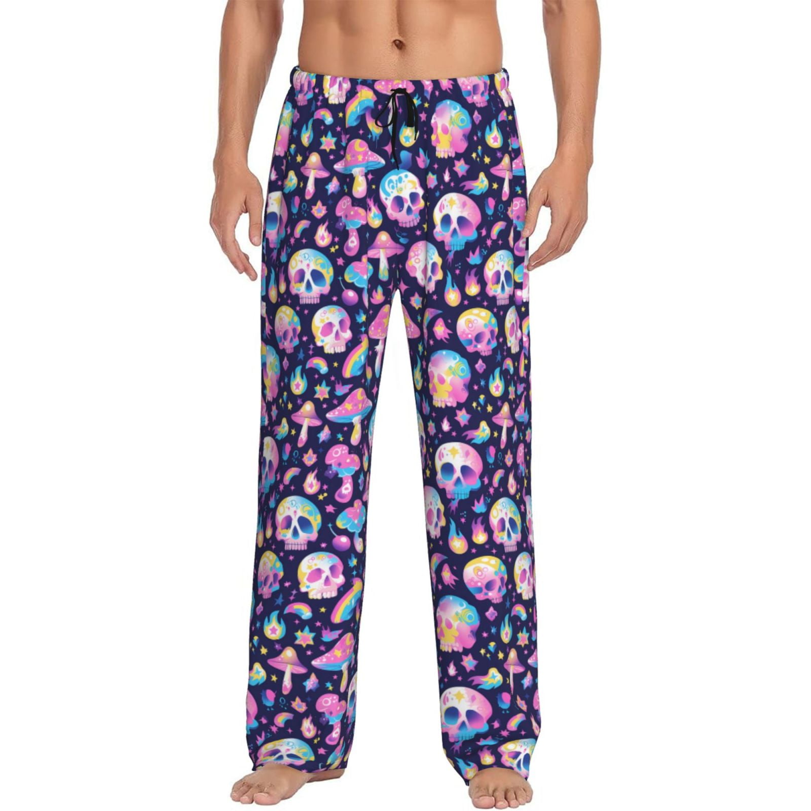 Gaeub mushroom colorful Skull star Men's Soft Pajama Pants with Elastic Waist, Drawstring, and