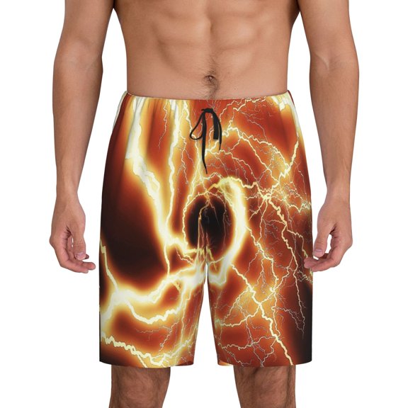 Gaeub orange lightning Print Men's Short Pajama Pants, Sleep Shorts, Household Pants, Casual Pants with Pockets-Medium