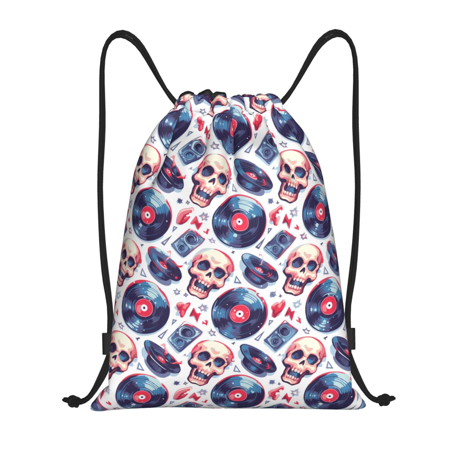 Gaeub record rock music Skull Drawstring Backpack Bag Sport Gym ...