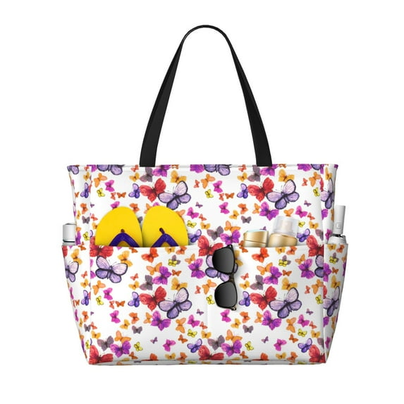Gaeub watercolor butterflies Print Beach Bag,Large Tote Bag,Waterproof Sandproof Women Tote Bag,Pool Bag with Zipper for Gym Grocery Travel