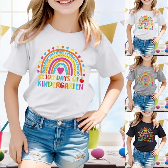 Gaexia 1 Days Of School Shirts For Boys Girls In My T Shirt Happy 100th Day Print Casual Tops (Grey,4-5 Years)