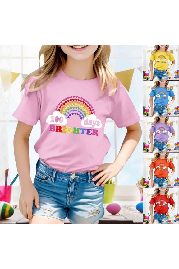 1 Days Of School Shirts For Boys Girls My T Shirt Happy 100th Day Print Casual Tops (Red,6-7 Years)