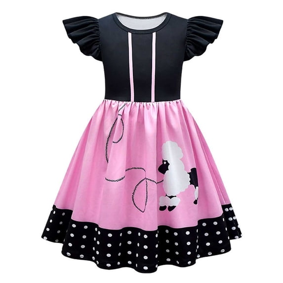 Gaexia 1950s Poodle Dress For Girls Sock Hop With Swirl Skirt Petticoat Party Outfit