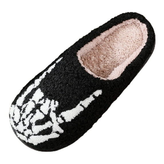 Gaexia 2025 Cozy Halloween Skeleton Finger Warm Winter Slippers for Women Indoor Outdoor Comfort Shoes Soft