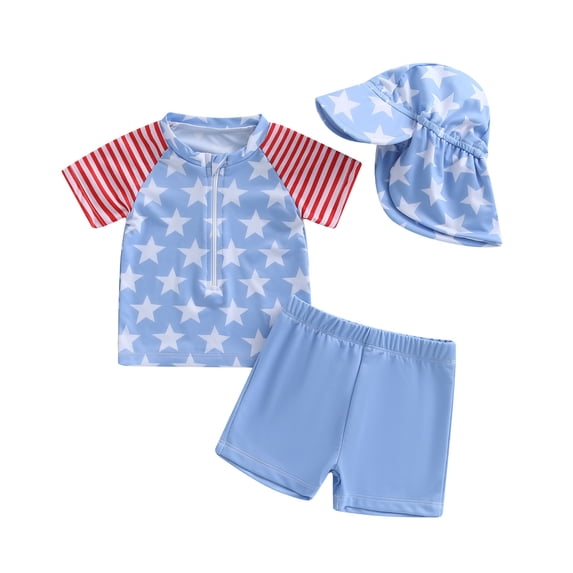 Gaexia 2t Boys Rash Guard Swimsuit Animal Prints Short Sleeve Swim Shirt + Trunks Set Bathing Suit Sun-Protective Swimwear Set Backyard Swimming (Blue-b,18-24 Months)