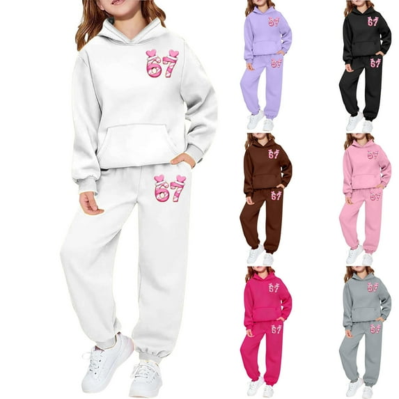 Gaexia 67 meme Girls Fall Clothes ,Girls Casual Outfit 2 Piece Letter Print Hoodie and Pants Comfy Long Sleeve Sweatshirts Sweatpants Tracksuit Sets