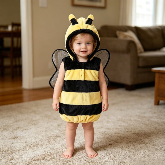 Gaexia Baby Bee Halloween Romper Hooded Jumpsuit Sleeveless Feel Honeybee Theme Cute One Piece Outfit With Wings